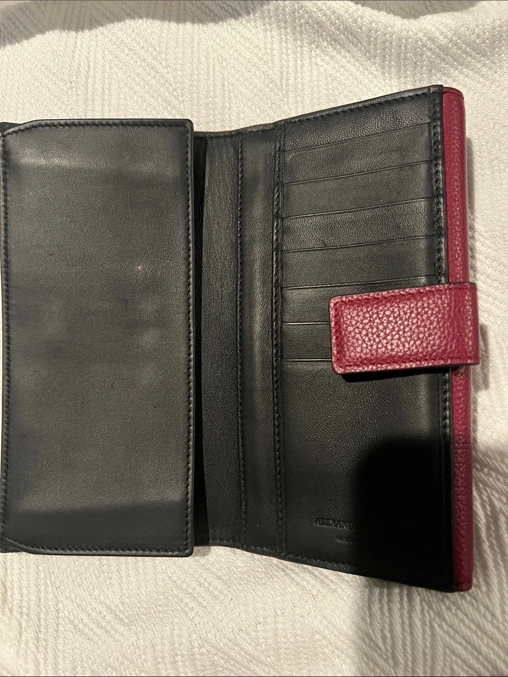 Alexander McQueen Wine Red Leather Key & Card Holder with Gold Skull